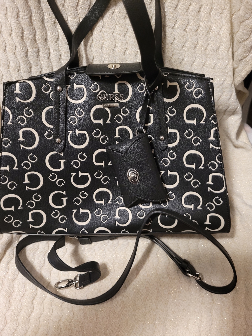 GUESS Black Logo Print Tote Bag